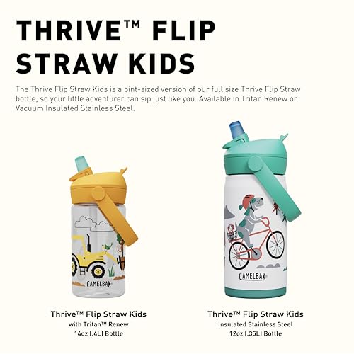Thrive Flip Straw Kids Bite Valve Stainless Steel Water Bottle Camp Badges