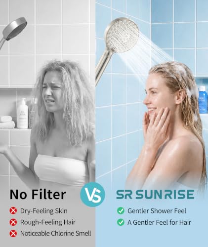 Filtered Shower Head with Handheld High Pressure 9 Spray Mode Showerhead Detachable Shower Head Water Softener Filters Beads for Hard Water Remove Chlorine 4 Filters Brushed Nickel