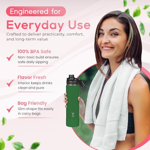 Y TOP 24 oz Insulated Water Bottle Leak Proof Spout Lid Fits in Car Cup Holder
