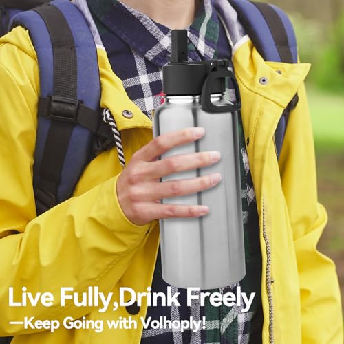 32 oz Insulated Water Bottle with Straw Lid and Spout Lid