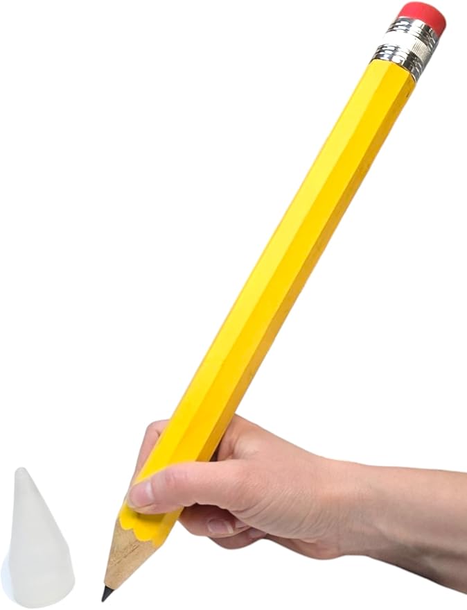 Zugar Land Giant Pencil 15" (4 Colors Available: Orange, Yellow, Blue and Green) Real Wood. Already Sharpened. Large Wooden Jumbo Pencils with Pink Top Erasers (24 Pack in Display Box)