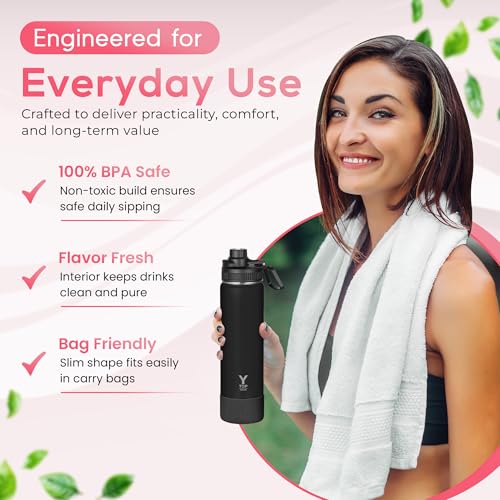 Y TOP 24 oz Insulated Water Bottle Leak Proof Spout Lid Fits in Car Cup Holder