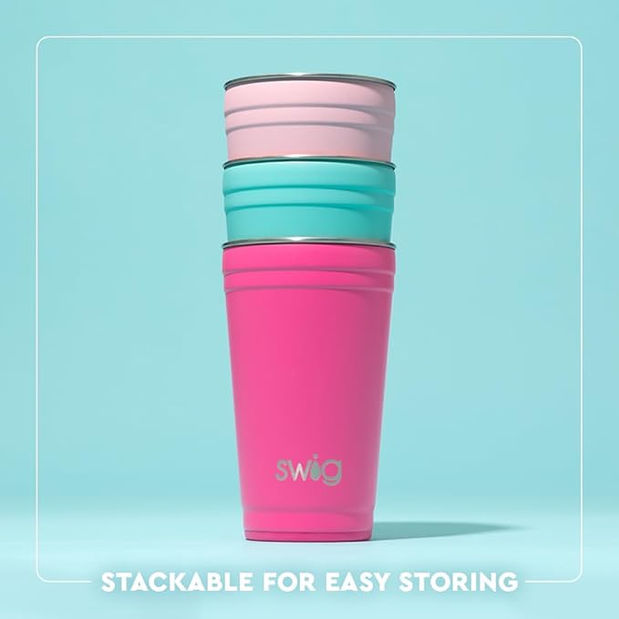 Swig Life 24oz Party Cup, Stackable Insulated Travel Coffee Tumbler with EZ Slider Lid, Cup Holder Friendly, Stainless Steel 24 oz Tumbler, Reusable Coffee Mug (Orange)