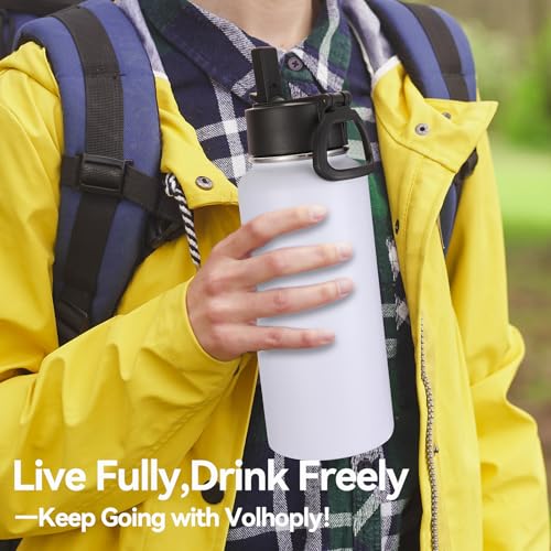 32oz Insulated Water Bottles Bulk 8 Pack with Straw Lid & Spout Lid (8 Count)