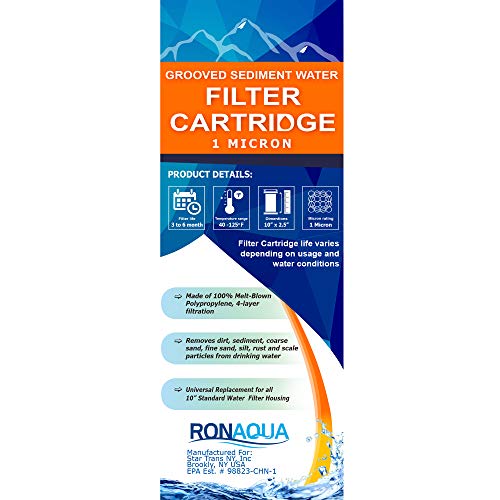 6 Grooved 1 Micron Sediment Water Filter Cartridges 10"x 2.5"