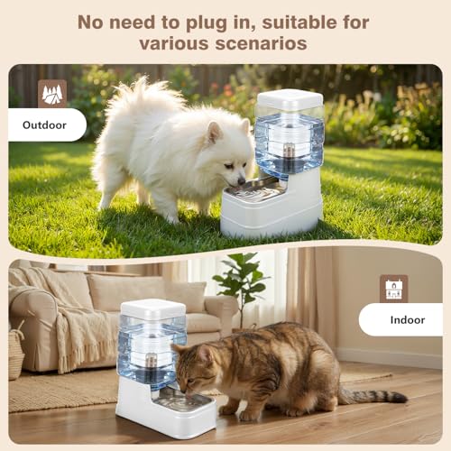 1.6 Gallon Pet Automatic Dog Water Dispenser Cat Gravity Waterer Feeder with Stainless Steel Bowl 8L Large Capacity Puppy Feeding Raised Bowls with Filter