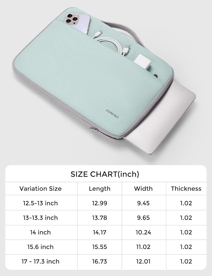 DOMISO 13.3 inch Laptop Case Sleeve Protective Cover Compatible with 14 inch MacBook Pro M4 M3 M2/MacBook Pro Max,13-13.3 inch Dell,Lenovo, HP,Waterproof Computer Cases Bag with Handle,Mint Green