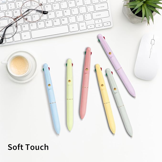 Ddaowanx Multicolor Pens, 4-in-1 Colored Ballpoint Pen 0.5mm Fine Point Smooth Writing,Nurse Accessories for Work,Gifts for Teen Girls,6-Count(Macaroon)