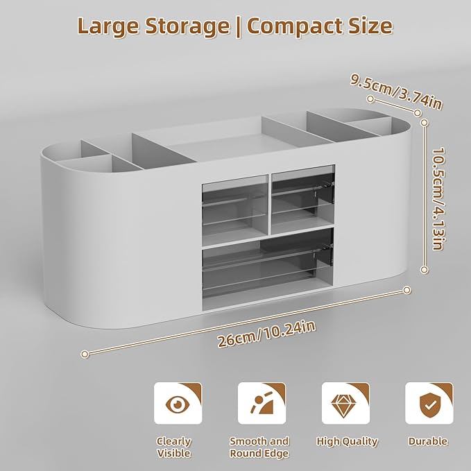 Marbrasse Desk Organizer Pen Holder for Desk with 3 Drawers, Multi-Functional Pencil Holder, Desk Organizers and Accessories with 7 Compartments for Home, School, Classroom(Grey)