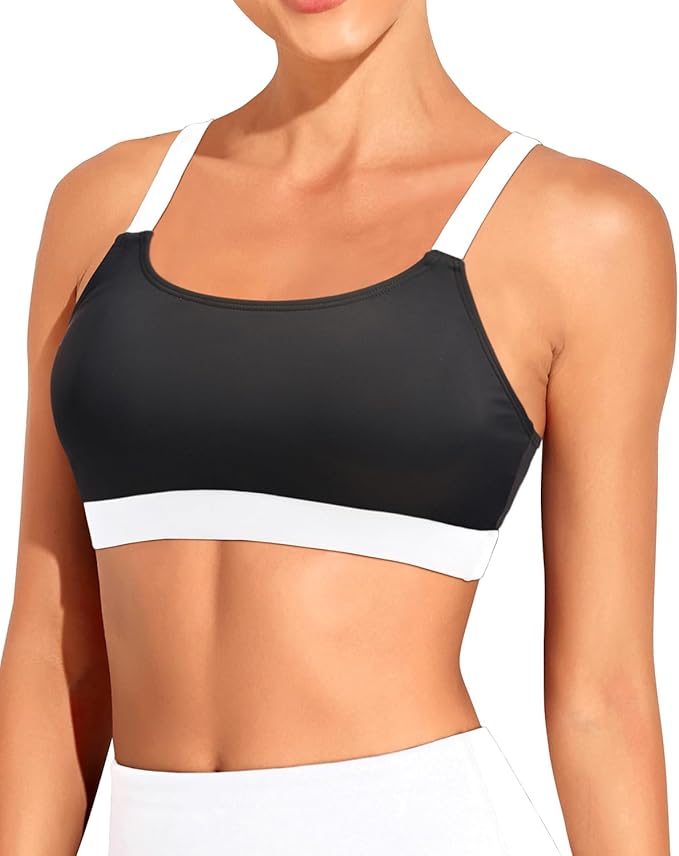Tempt Me Women Sports Bra Bikini Tops Scoop Neck Bathing Suits Top Padded Swim Crop Tops Only