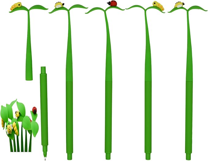 Bendable Floral Pens Silicone Plant Pens Cute Bugs Pen Novelty Grass Leaf Pen With Black Gel Ink 0.5mm For School Office Home Stationery( 18 PCS)
