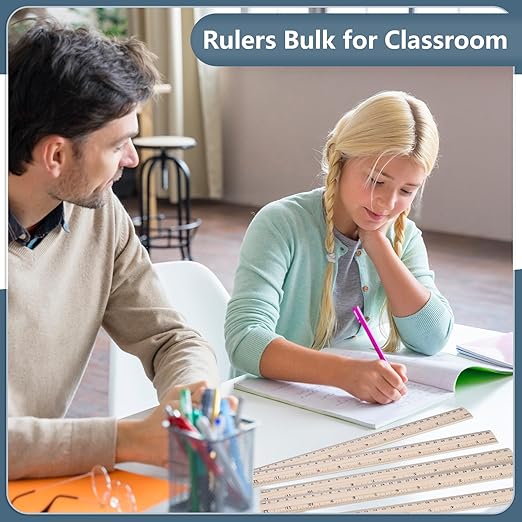 40 Pack Wooden Ruler 12 Inch, Rulers Bulk Wood Measuring Ruler for Students Teachers Classroom,2 Scale