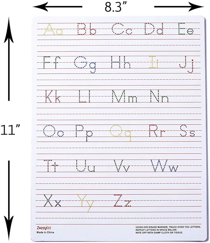 Handwriting Practice Letter Tracing for Kids: Board for Cursive & Printing Style with Dry Erase Marker for Preschooler - Reusable Wipe Clean ABC Alphabet Learn to Write, 8.3 x 11 Inches