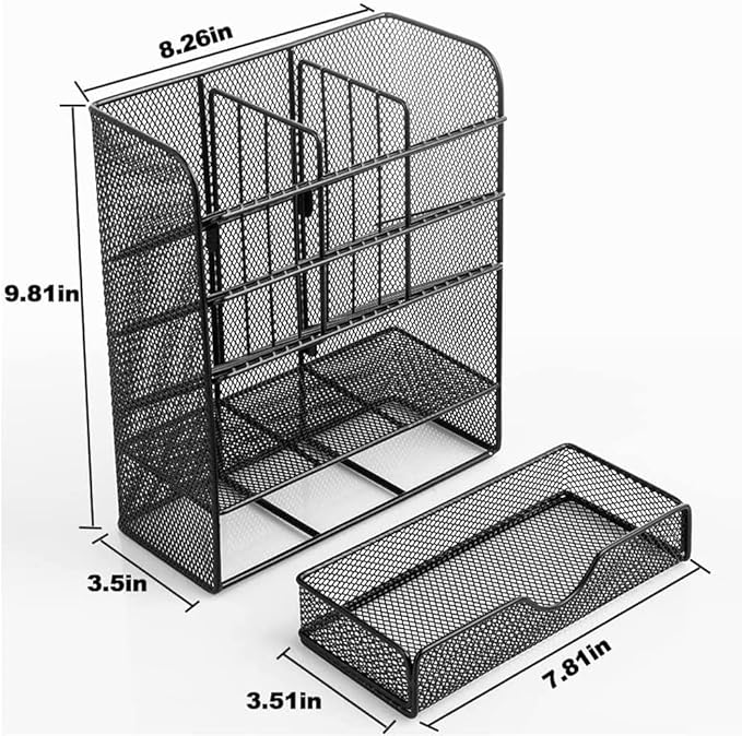 Spacrea Metal Pen Organizer, Pencil Holder for Desk, Desk Organizer with Drawer for School, Home, Art Supplies (Black)