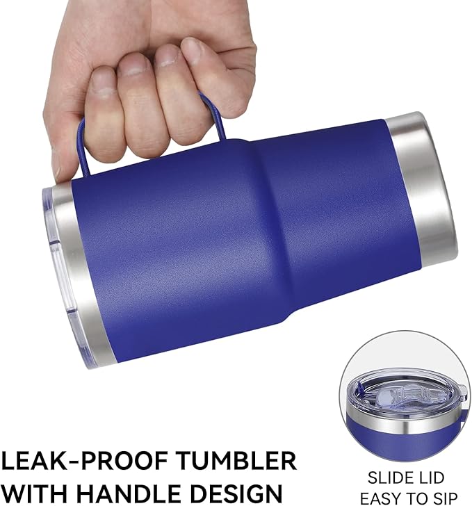 VEGOND 20 oz Tumbler with Handle Lid and Straw, Stainless Steel Insulated Travel Coffee Mug Spill Proof Double Wall Metal Tumbler Cup Keeps Drink Hot and Cold, Royal Blue 1 Pack