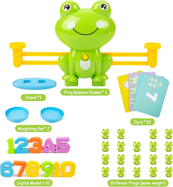 Frog Balance Counting Toys, Cool Math Learning Games for Boys and Girls, Educational Number Preschool Toy, Fun Children's Gift STEM Math Games for Kids Age 3+ (63 PCS)