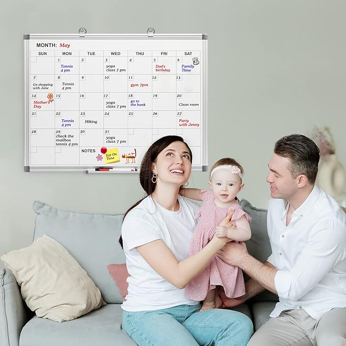 Comix Magnetic Dry Erase Calendar Whiteboard, 24 x 18 Inches Monthly Calendar Dry Erase Board for Wall, Aluminum Frame Planner White Board with Markers, Eraser, Magnets