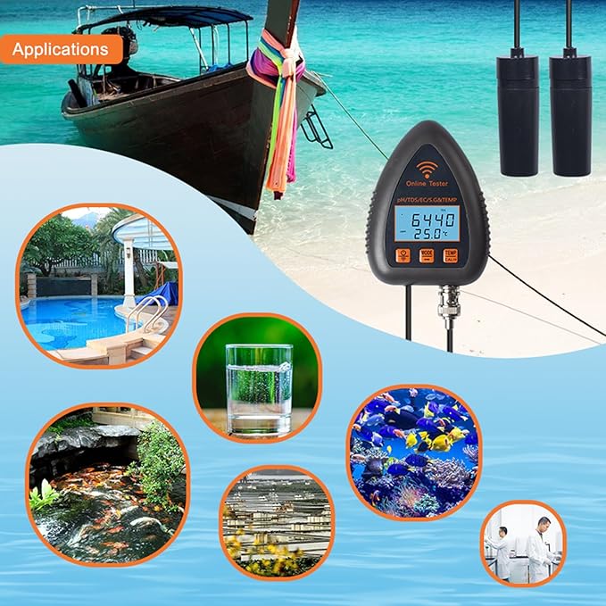 Smart PH Meter PH TDS EC S.G Temp Water Quality Tester Online Aquarium Pool Hydroponics Data Logger Monitor