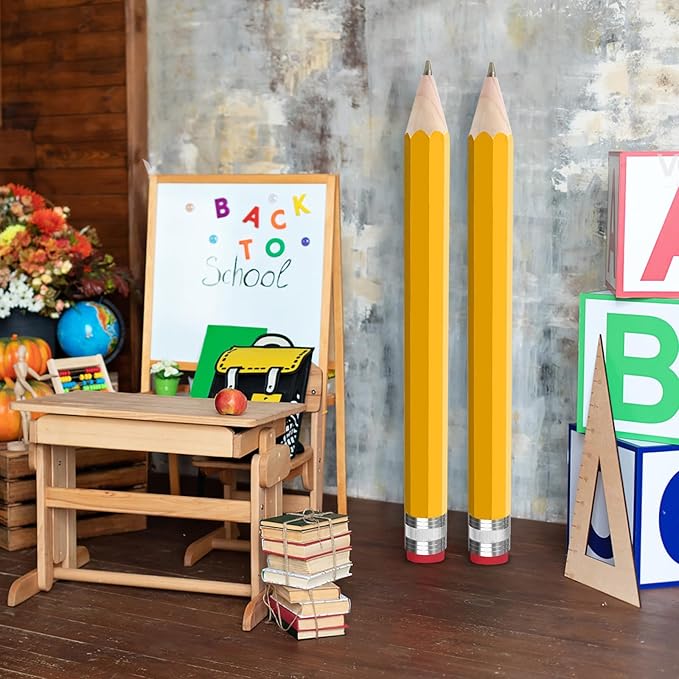 Wooden Jumbo Pencil for Prop Gifts Decor 14 Inch Funny Big Novelty Pencil with Cap Yellow