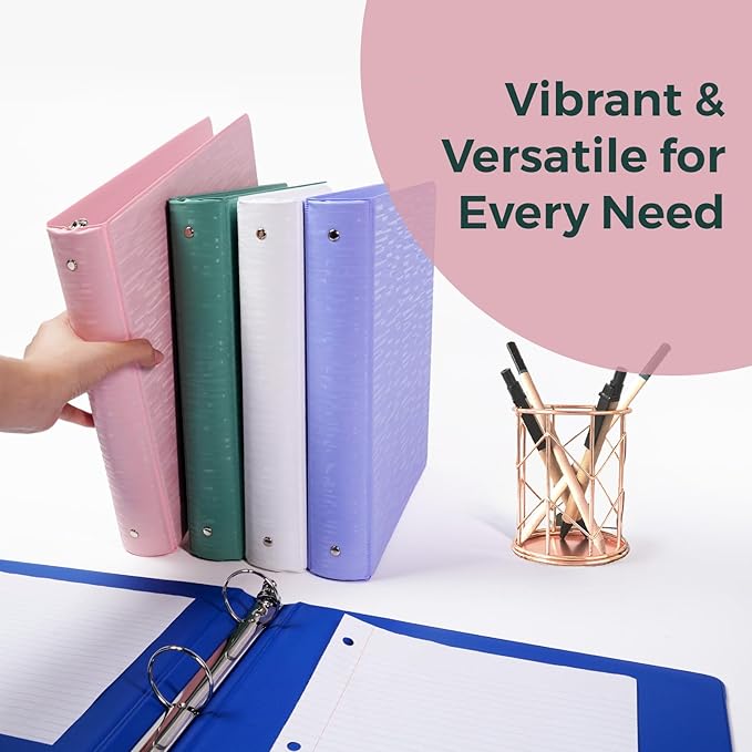 POPRUN 3 Ring Binder 1.5 Inch, PVC-Free, Holds 325 Sheets of 8.5 x 11 Paper, Extra Durable Organizer with 2 Pockets for School & Office, Heavy-Duty, 4 Pack, White