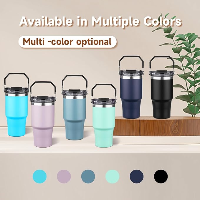 20oz Tumbler with Handle and Flip Straw Lid Double Wall Insulated Travel Coffee Mug Stainless Steel Vacuum Insulated Coffee Tumbler Cup for Hot and Cold Beverages,Leak-proof&BPA-free (20oz,Purple)