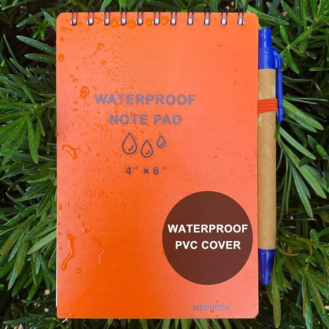 Medium Size Weatherproof Top Spiral Notebook for Outdoor Field, 100 Pages Waterproof Stone Paper Universal Pattern, Hard Cover with Inch Scale(4" x 6", Orange)