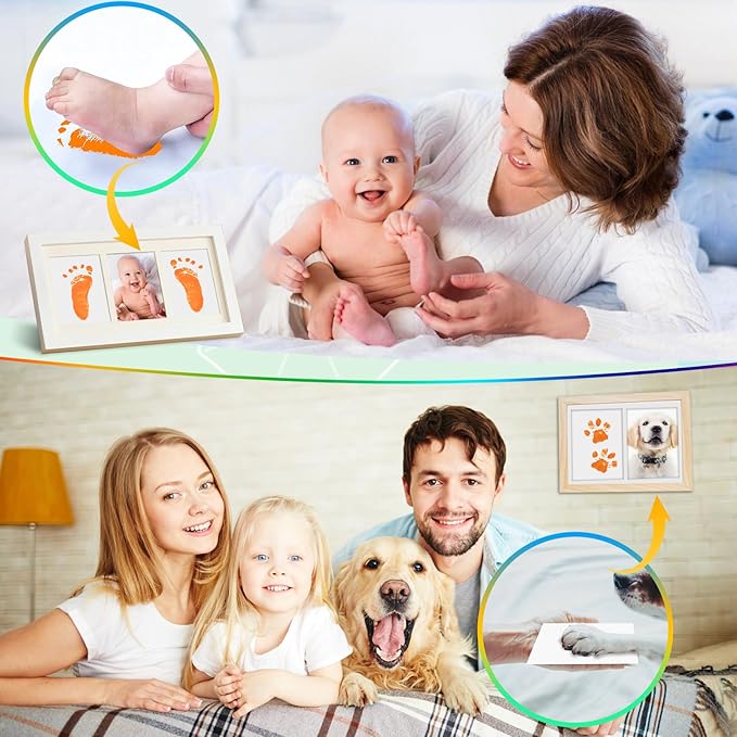 Baby Hand and Footprint Paint with Sponge Head, 2.54 fl oz, Non-Toxic & Acid-Free, Washable Baby Safe Paint for Newborn Keepsakes, Dog Nose & Paw Prints, Ideal New Mom Gift - Orange