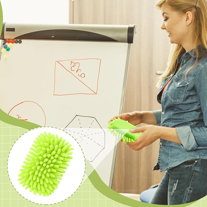 Zonon 4 Pieces Dry Erase Eraser Microfiber Shag Washable Whiteboard Eraser for Markers, Chalk, Home and Office (Green,Yellow,Gray)