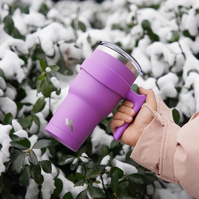 Konokyo 30 oz Tumbler with Handle and 2 Straw 2 Lid, Insulated Water Bottle Stainless Steel Vacuum Cup Reusable Travel Mug,Lavender
