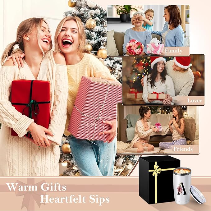 20 Oz Letter Insulated Coffee Cup with Lid Car Tumbler Travel Mug Happy Birthday Personalized Gifts Women Adult Who Have Everything Want Nothing Mom Cool Unique Special Christmas Initial Present