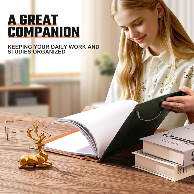 Ovesmusl PU Leather 3 Ring Binder Fits 8.5"x11" Letter Size Paper, 2 Inch Round Ring Binder Holds 500 Sheets, Notepad Paper Cover Loose Leaf Organizer, Green Tree