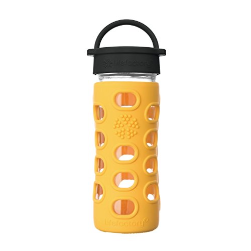12-Ounce BPA-Free Glass Water Bottle with Classic Cap and Protective Silicone Sleeve, Marigold