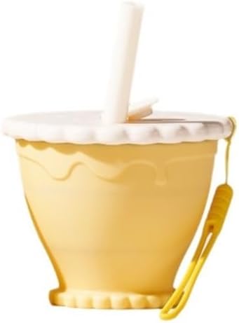 255ml Portable Silicone Foldable Coffee Cup, Scalable Mug for Travel, Kitchen and Outdoor Use(Yellow-with straw)