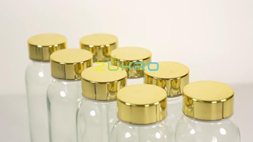 10.5 oz Glass Juice Bottles with Stainless Steel Gold Lid Leak Proof (8 Count)