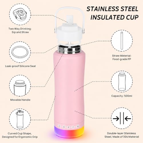 Stainless Steel Water Bottle with Camping Lantern & Night Light