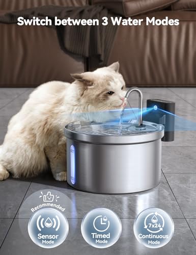 Wireless Cat Water Fountain Stainless Steel [Water & Battery Separation] FEELNEEDY Smart Pet Water Fountain