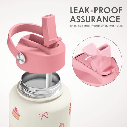 Strawberry Cakes Water Bottle Stainless Steel 32oz with Lid & Straw