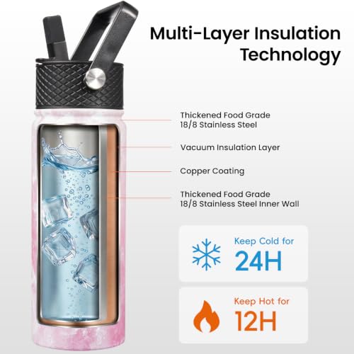 24 oz Insulated Stainless Steel Water Bottle with Straw Lid