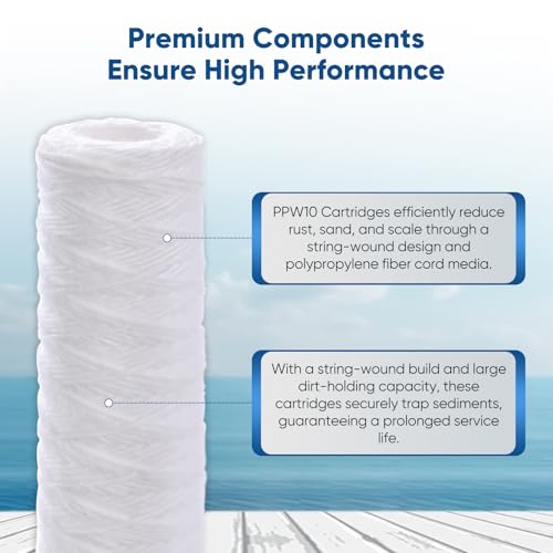 5 Micron 10"x2.5" Whole House String Wound Sediment Filter for Well Water (4 Count)