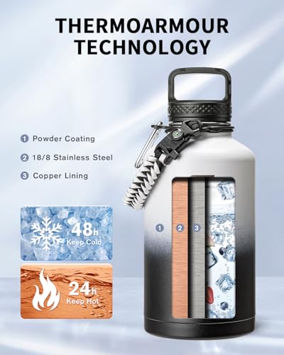 64 oz Water Bottle Stainless Steel with 3 Lids
