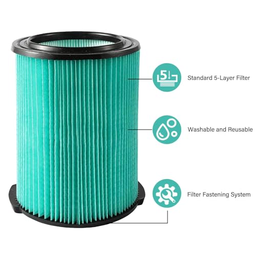 VF6000 5 Layer Replacement Filters for Ridgid Shop Vac Wet Dry Vacs (4 Count)