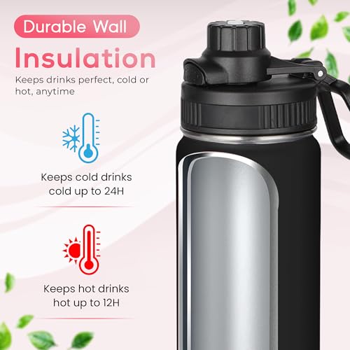 Y TOP 24 oz Insulated Water Bottle Leak Proof Spout Lid Fits in Car Cup Holder