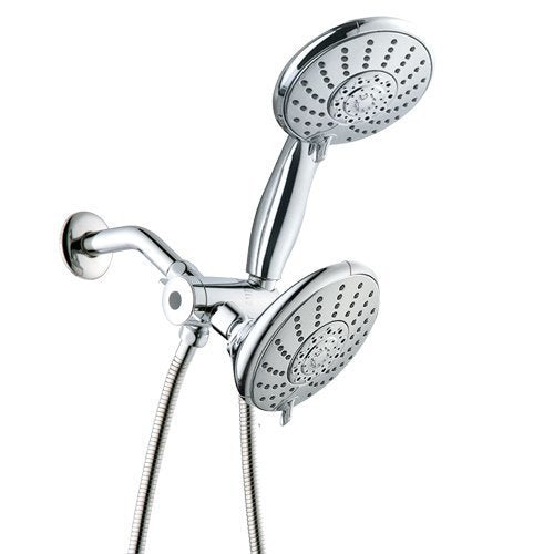 5 Inch 5 Function Dual Shower Head System with BRASS CONNECTOR and 5 Ft Stainless Steel Hose SS5459CCP