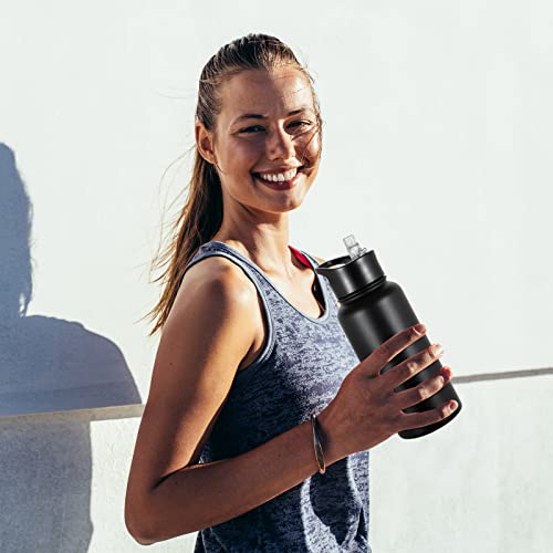 32 oz Insulated Water Bottle with Straw Lid & Wide Mouth Lids