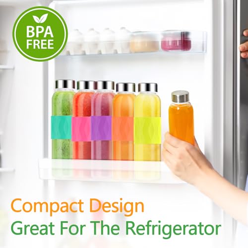 18oz Glass Juice Bottles with Stainless Steel Lids Leak Proof 6 Pack (6 Count)