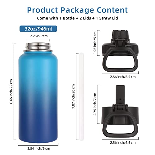 32 oz Water Bottles Bulk 2 Pack with Straw Lid & Spout Lid (2 Count)