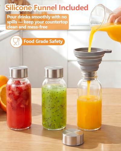 8 oz Small Glass Juice Bottles with Stainless Steel Lids Leak Proof (4 Count)