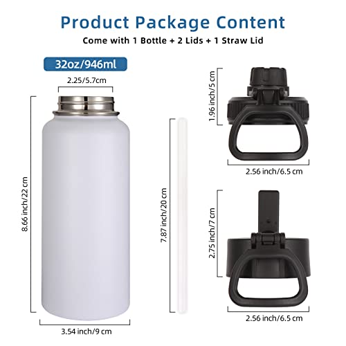 32oz Insulated Water Bottles Bulk 8 Pack with Straw Lid & Spout Lid (8 Count)
