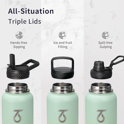 Insulated Water Bottle 32 oz with 3 Lids