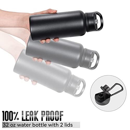 32 oz Insulated Water Bottle with Straw Lid & Wide Mouth Lids